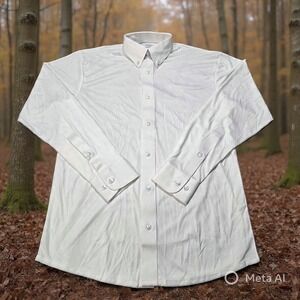 Collars & Co Mens White Dress Collar Polo Shirt Long Sleeve Polyester Size Small